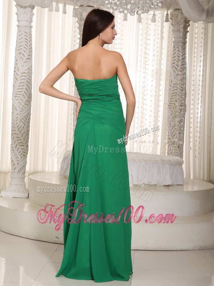 Sweetheart Ruched Bodice for High Slit Chiffon Prom Evening Dresses in Green