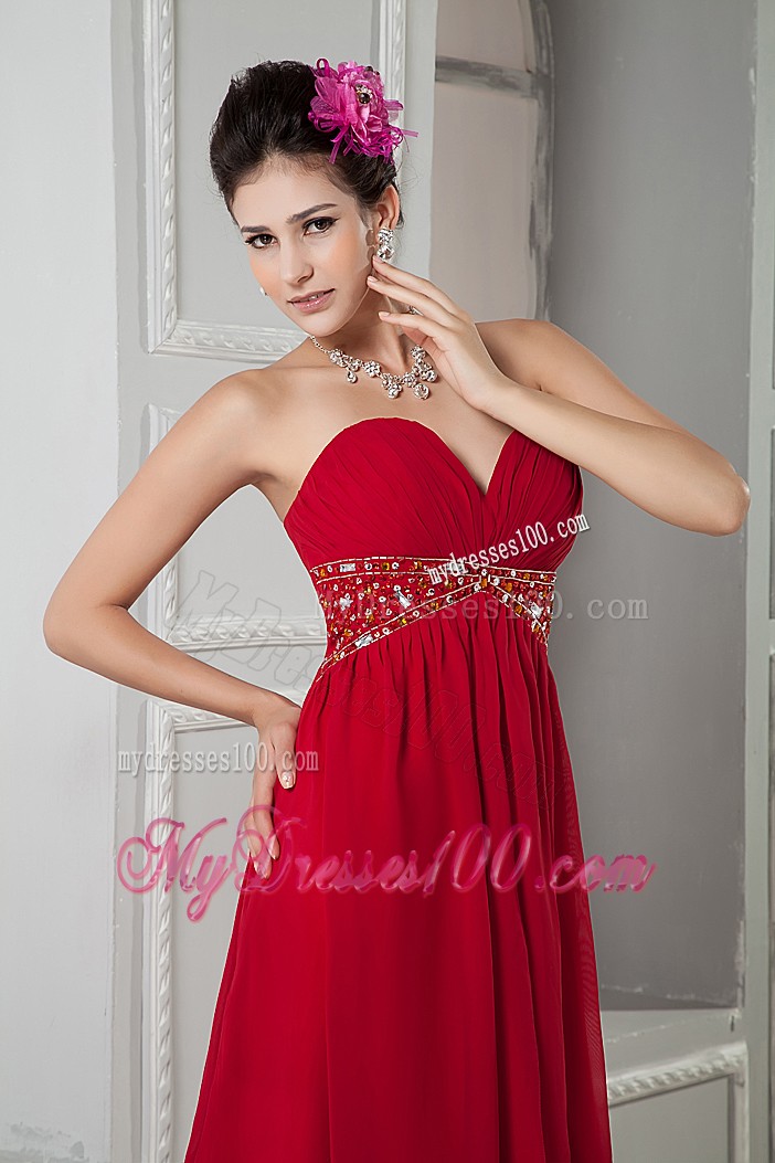 V-neck Red Prom Dress with Slits Up the Side and Beadings