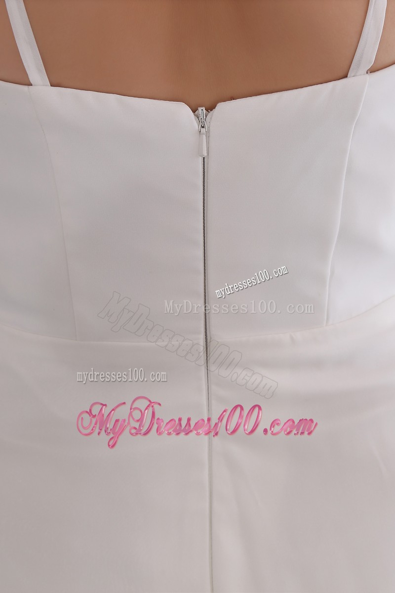 Mini-Length a-Line Beaded Prom Evening Dress with Spaghetti Straps in White