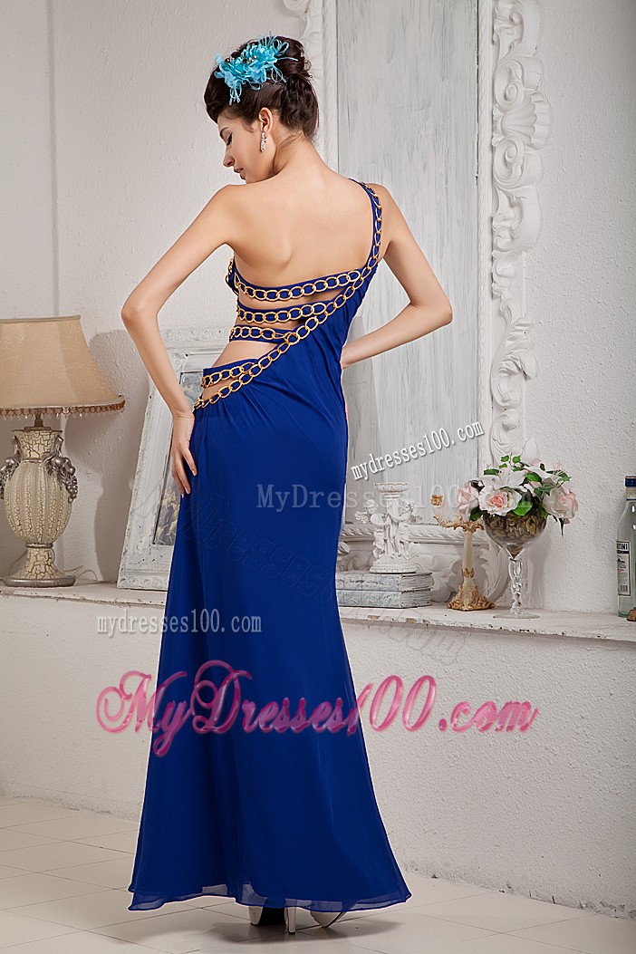 One Shoulder Royal Blue Empire High-low Prom Dresses with Ruches