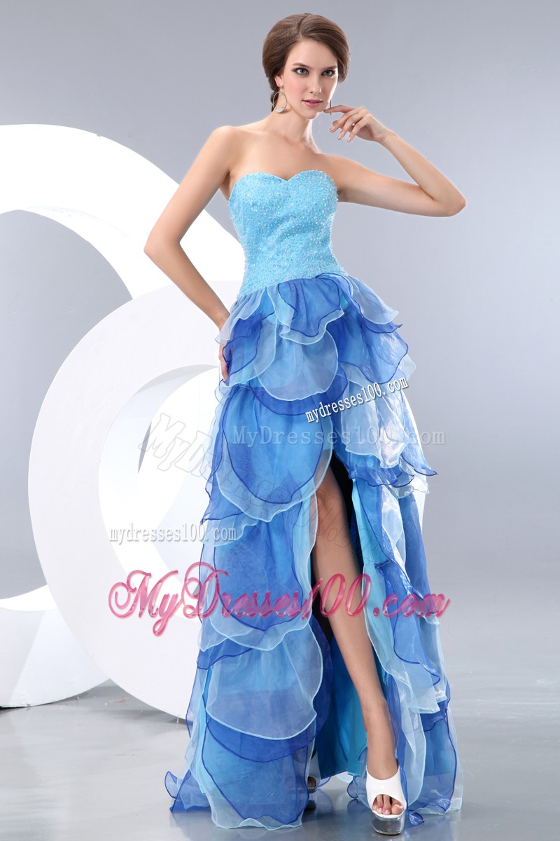 Multi-toned Blue Prom Dress with Layered Petal Skirt
