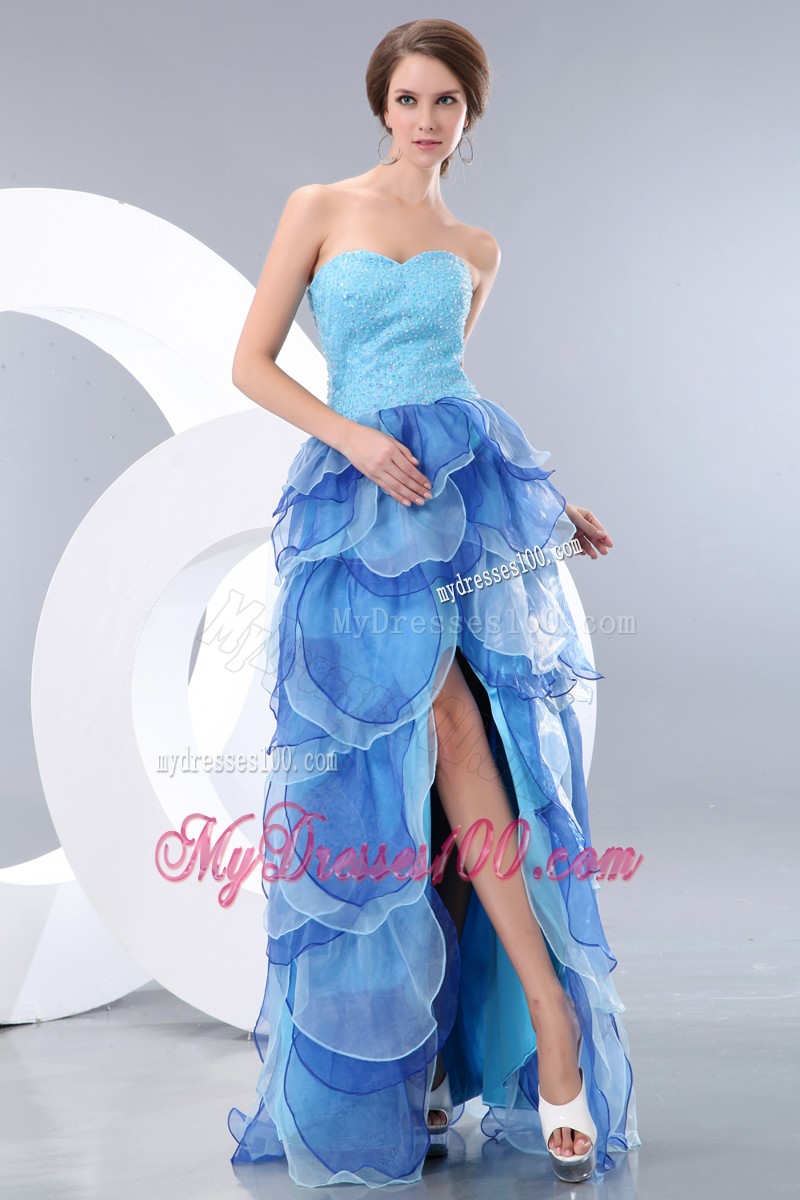 Multi-toned Blue Prom Dress with Layered Petal Skirt