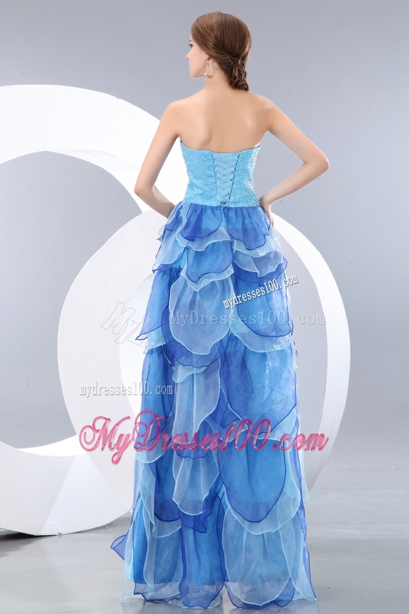 Multi-toned Blue Prom Dress with Layered Petal Skirt