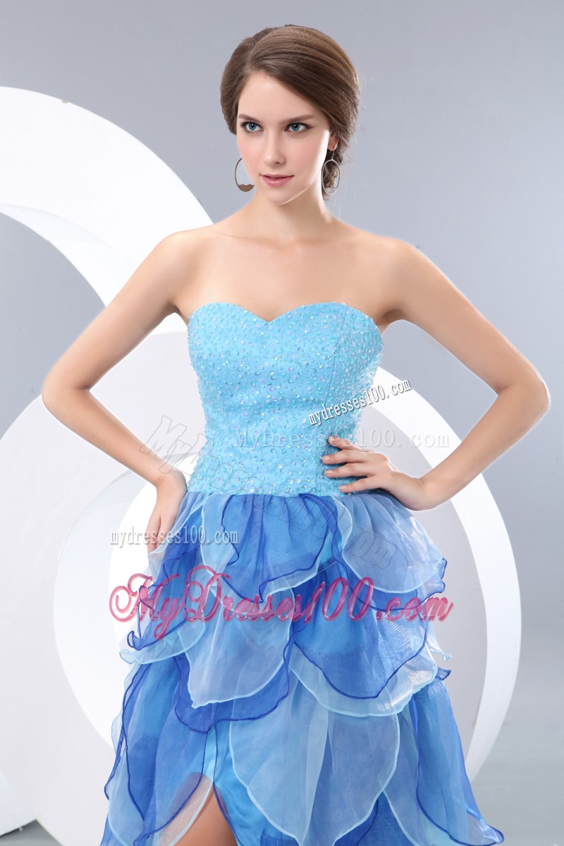 Multi-toned Blue Prom Dress with Layered Petal Skirt