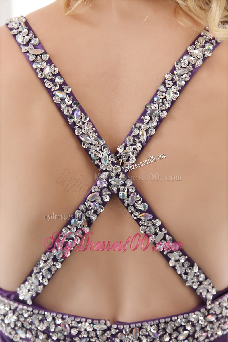 Criss-cross Back and Beading Prom Gown in Eggplant Purple