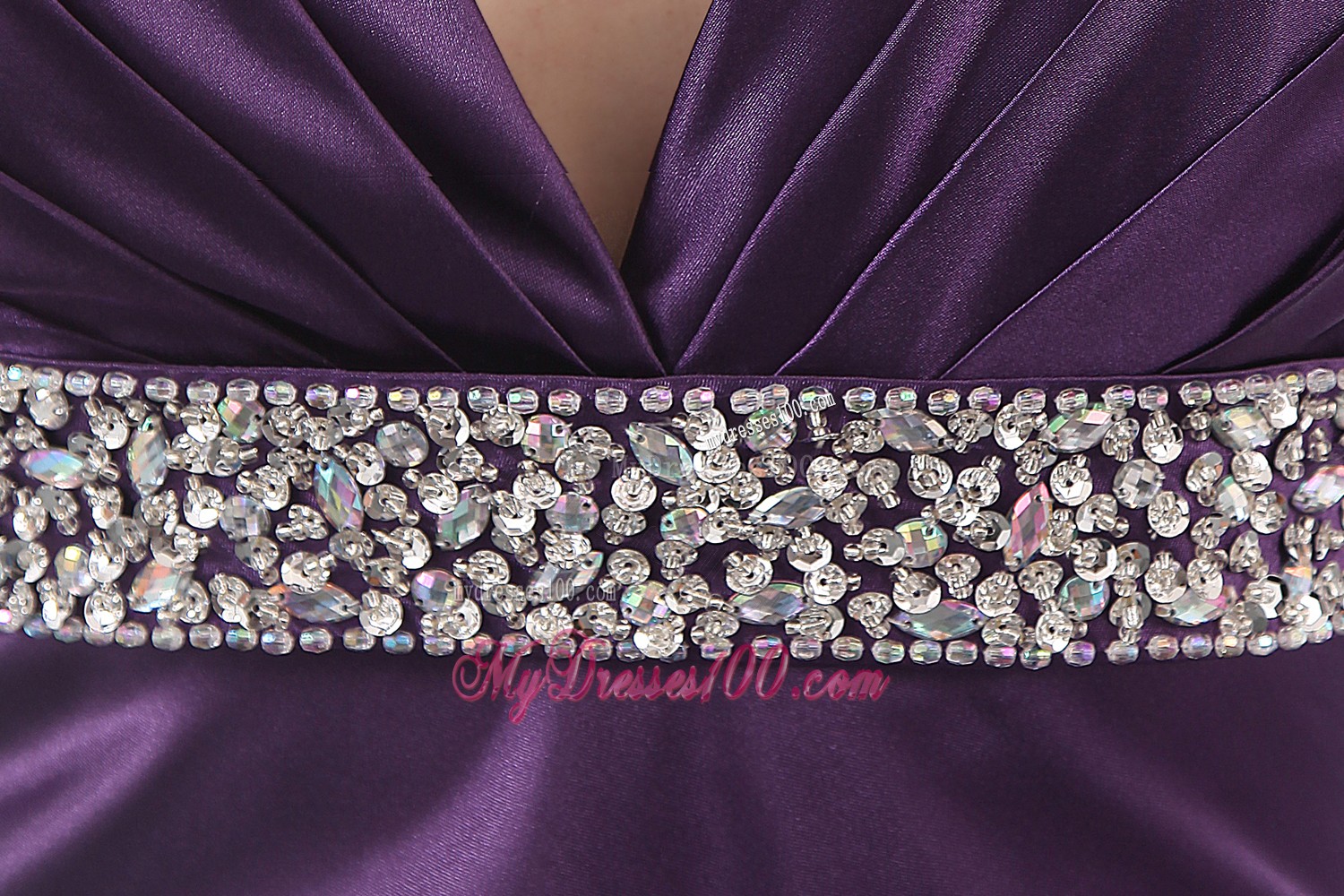 Criss-cross Back and Beading Prom Gown in Eggplant Purple