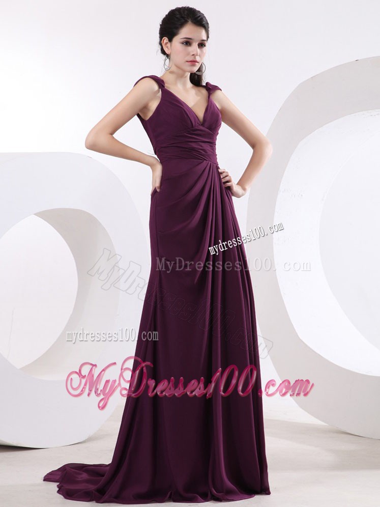 V-neck and High Slit For Sexy Prom Dress With Cap Sleeves