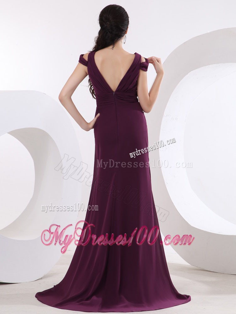 V-neck and High Slit For Sexy Prom Dress With Cap Sleeves