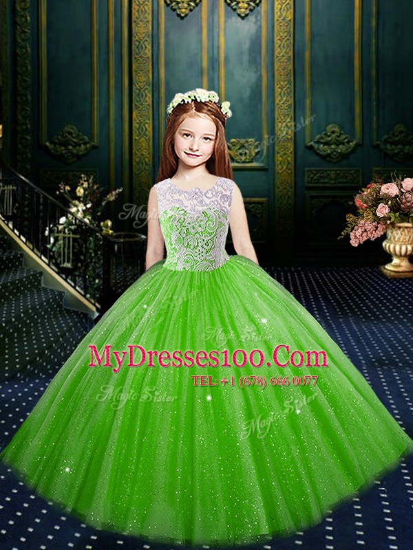Scoop Clasp Handle Appliques Kids Pageant Dress Sleeveless