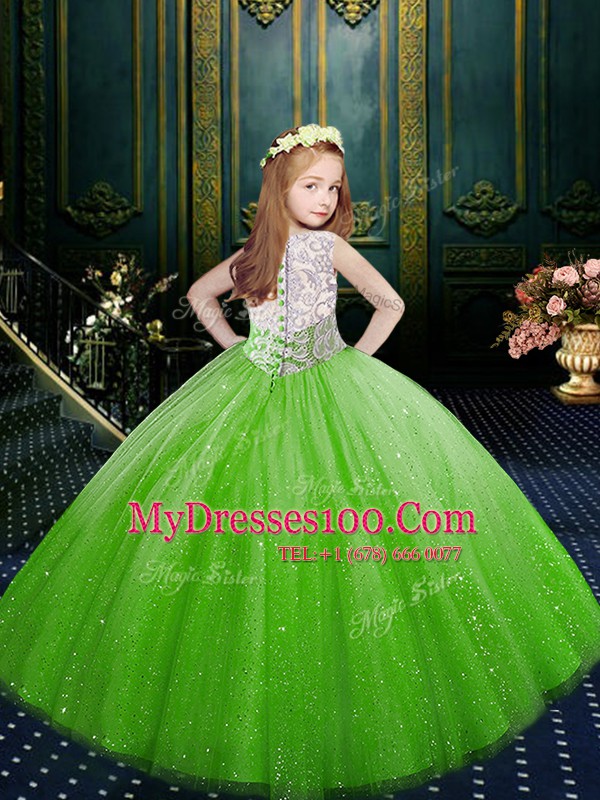 Scoop Clasp Handle Appliques Kids Pageant Dress Sleeveless