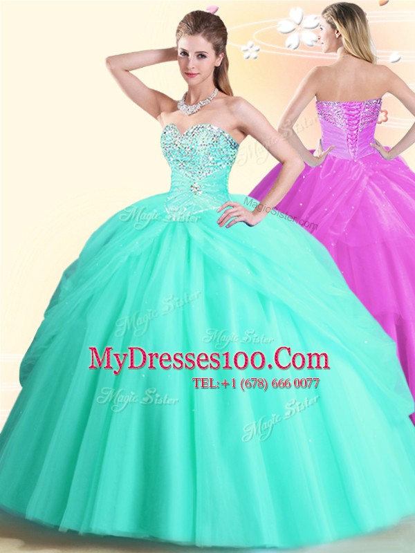 Eye-catching Apple Green Sleeveless Beading Floor Length Sweet 16 Quinceanera Dress