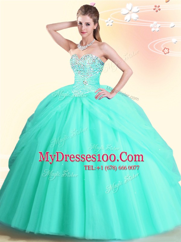 Eye-catching Apple Green Sleeveless Beading Floor Length Sweet 16 Quinceanera Dress