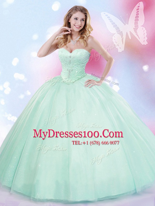 Comfortable Apple Green Quince Ball Gowns Military Ball and Sweet 16 and Quinceanera and For with Beading Sweetheart Sleeveless Lace Up