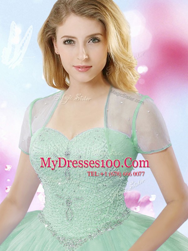 Comfortable Apple Green Quince Ball Gowns Military Ball and Sweet 16 and Quinceanera and For with Beading Sweetheart Sleeveless Lace Up