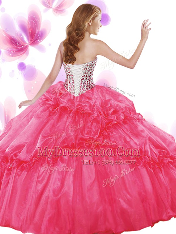 Pretty Turquoise Ball Gowns Organza Sweetheart Sleeveless Beading and Pick Ups Floor Length Lace Up Sweet 16 Dresses