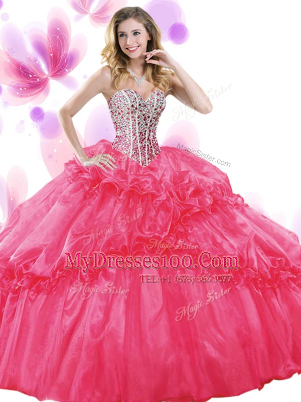 Pretty Turquoise Ball Gowns Organza Sweetheart Sleeveless Beading and Pick Ups Floor Length Lace Up Sweet 16 Dresses