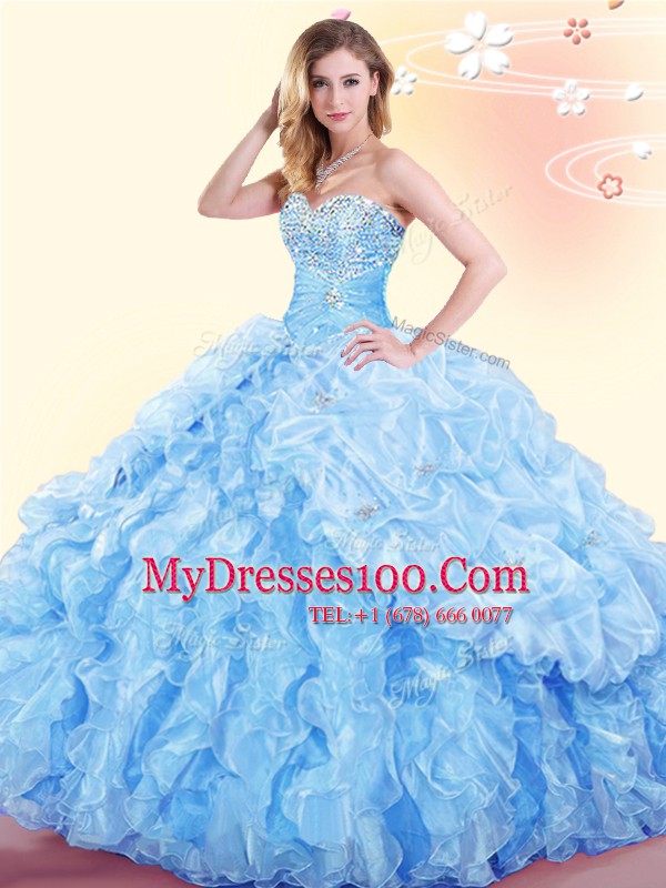 Pick Ups Floor Length Baby Blue Sweet 16 Dresses Sweetheart Sleeveless Lace Up