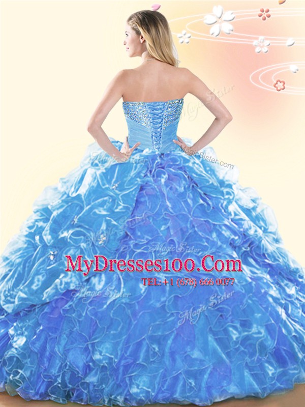 Pick Ups Floor Length Baby Blue Sweet 16 Dresses Sweetheart Sleeveless Lace Up
