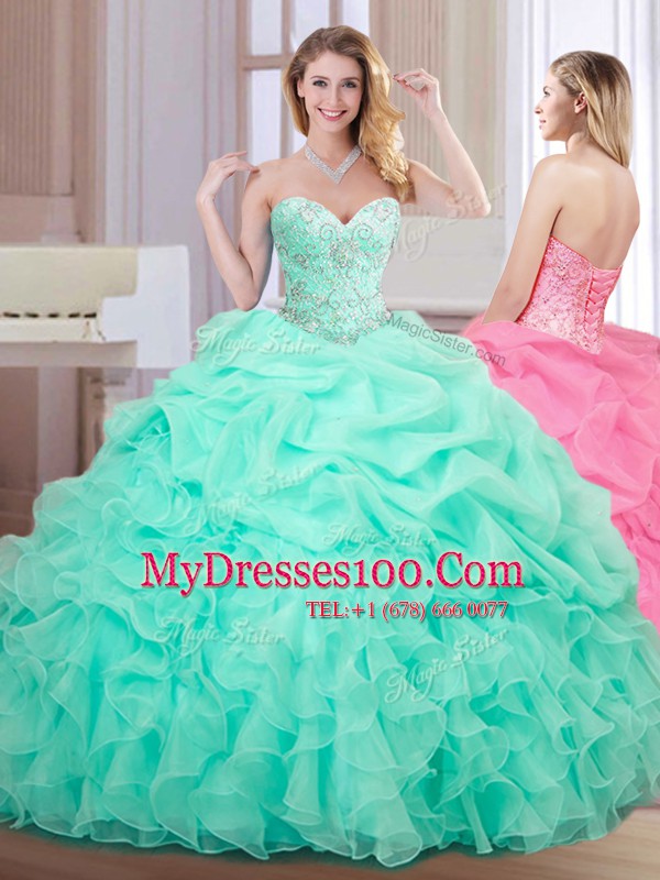 Pick Ups Ball Gowns 15th Birthday Dress Apple Green Sweetheart Organza Sleeveless Floor Length Lace Up