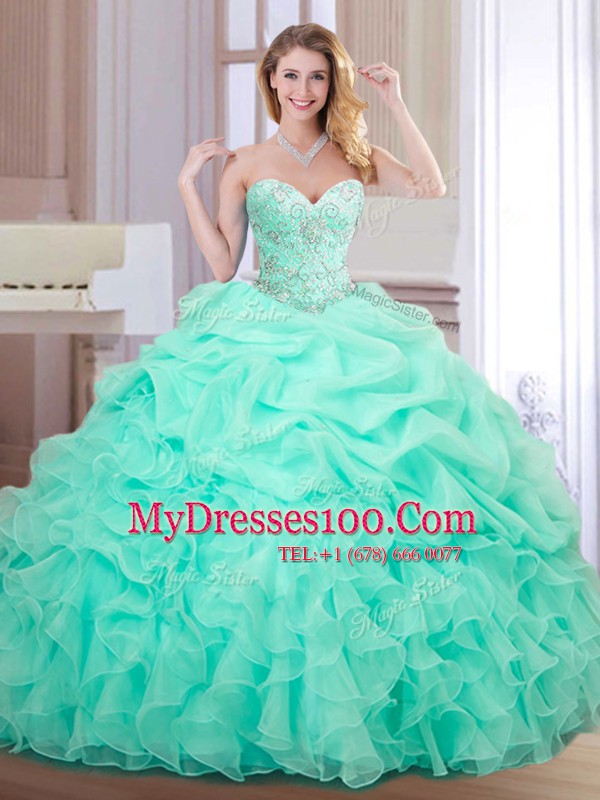 Pick Ups Ball Gowns 15th Birthday Dress Apple Green Sweetheart Organza Sleeveless Floor Length Lace Up