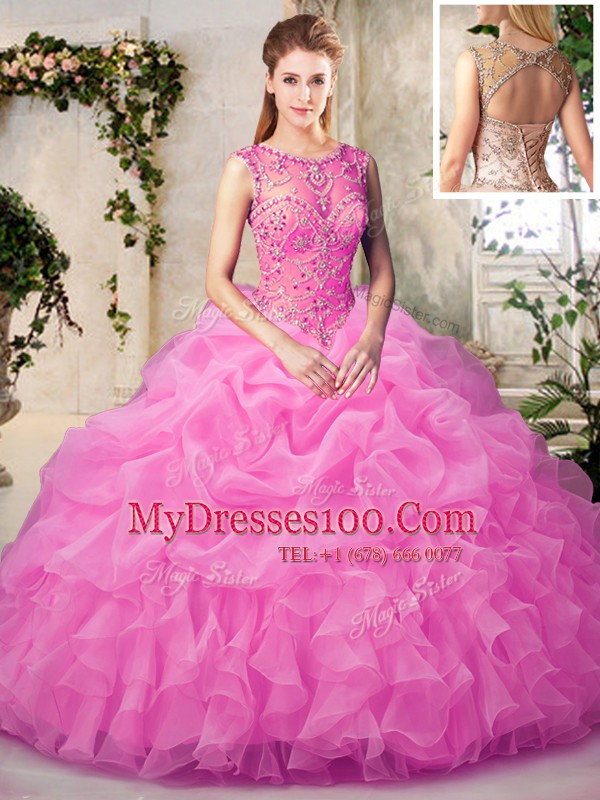 Admirable Scoop Organza Sleeveless Floor Length 15th Birthday Dress and Beading and Ruffles and Pick Ups