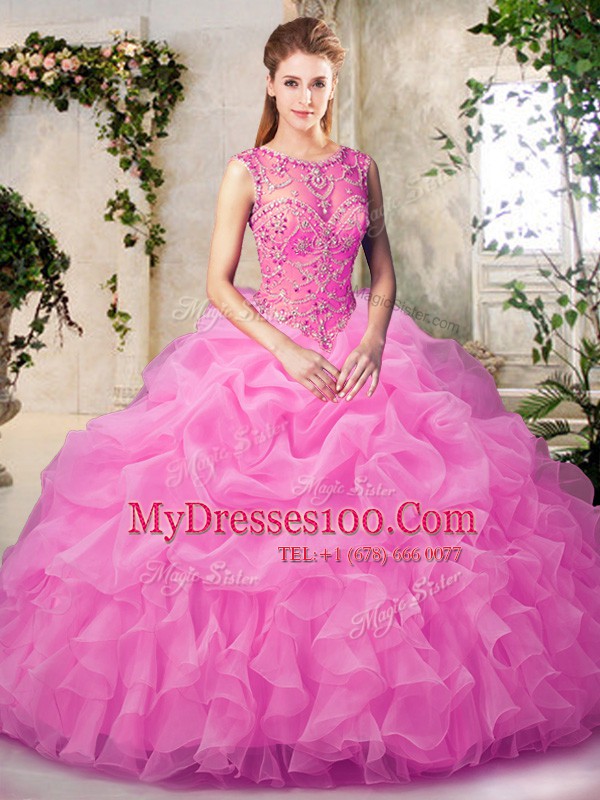 Admirable Scoop Organza Sleeveless Floor Length 15th Birthday Dress and Beading and Ruffles and Pick Ups
