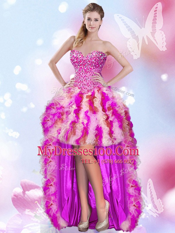 Four Piece Floor Length Lace Up Quinceanera Gown Multi-color for Military Ball and Sweet 16 and Quinceanera with Beading and Ruffles