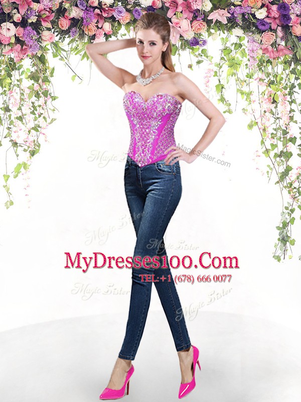 Four Piece Fuchsia Sweetheart Neckline Beading and Ruffles 15 Quinceanera Dress Sleeveless Lace Up