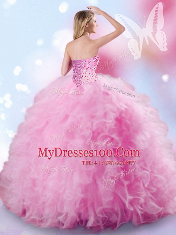 Baby Blue Tulle Lace Up Sweetheart Sleeveless Floor Length Sweet 16 Dresses Beading and Ruffles