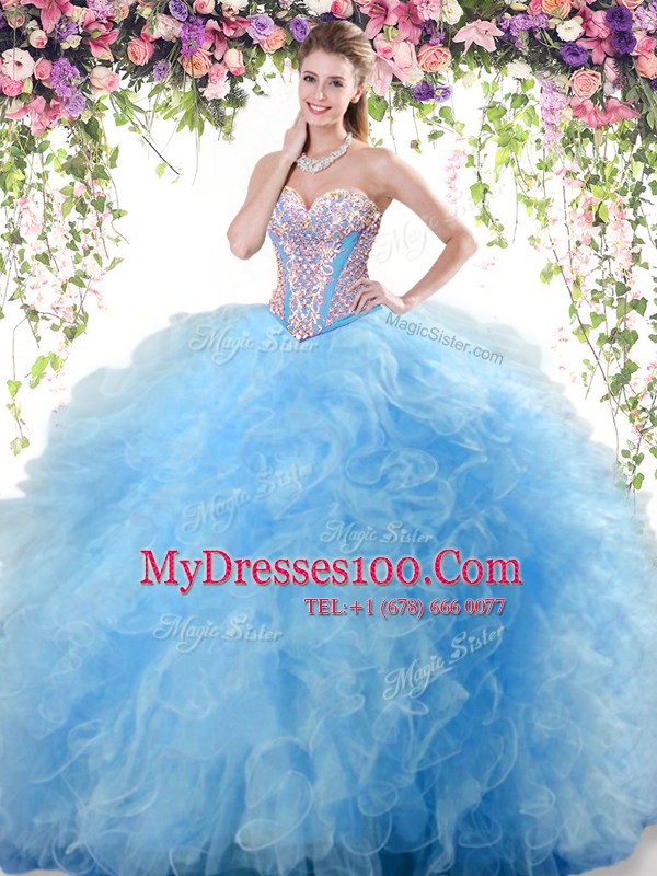Dramatic Sweetheart Sleeveless Lace Up Sweet 16 Dresses Baby Blue Tulle