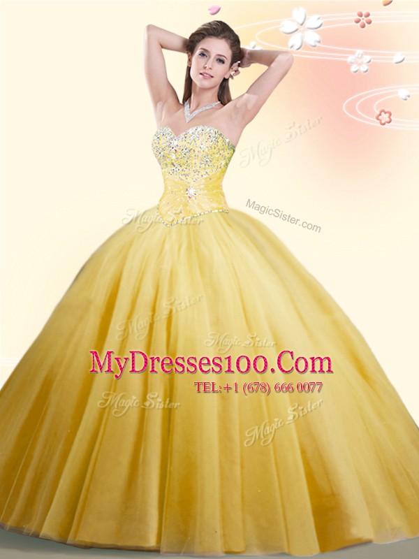 Floor Length Ball Gowns Sleeveless Gold 15th Birthday Dress Lace Up