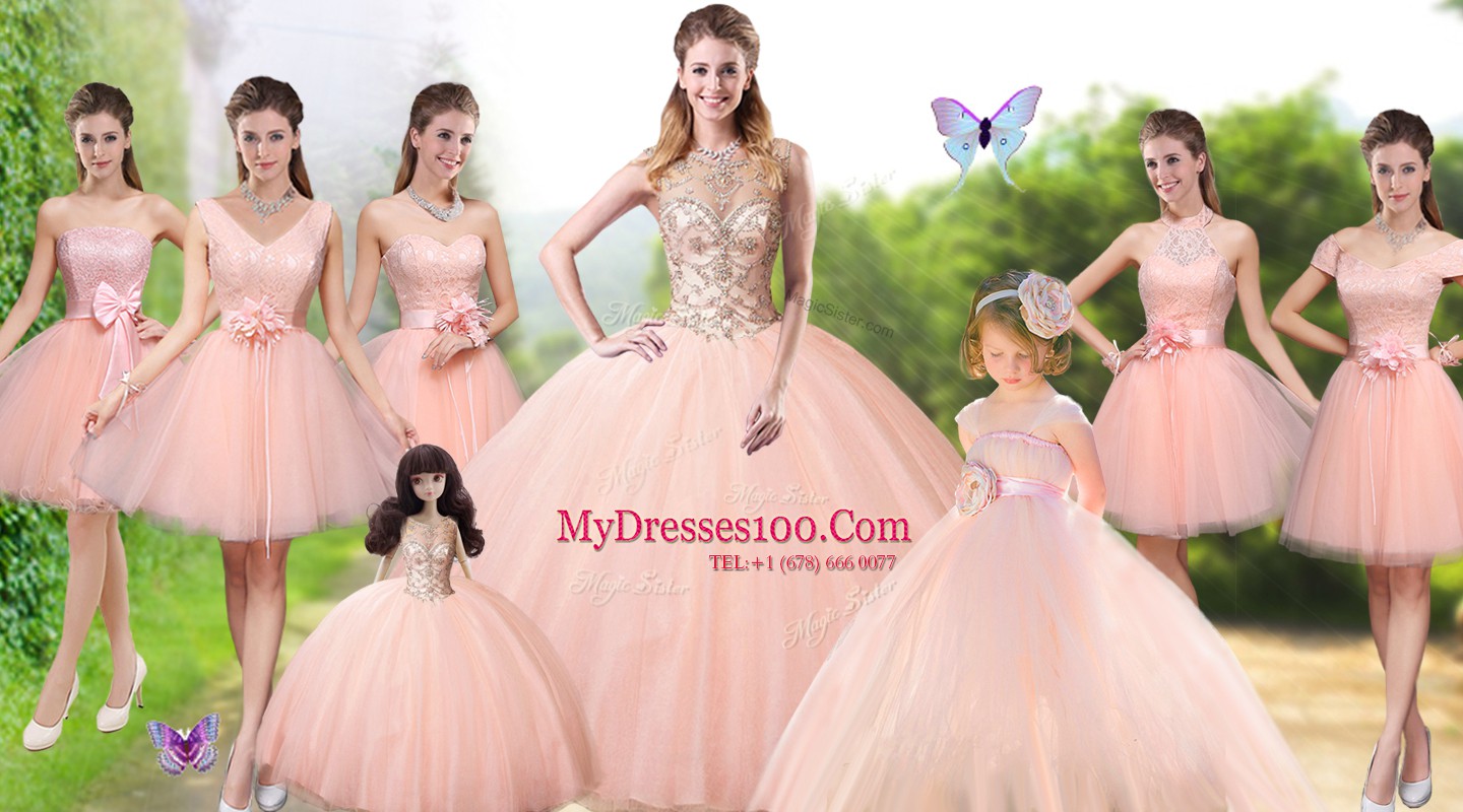 Floor Length Ball Gowns Sleeveless Peach Sweet 16 Dresses Lace Up