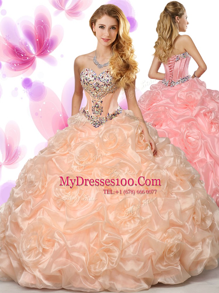 Delicate Sleeveless Beading and Pick Ups Lace Up Quinceanera Gown