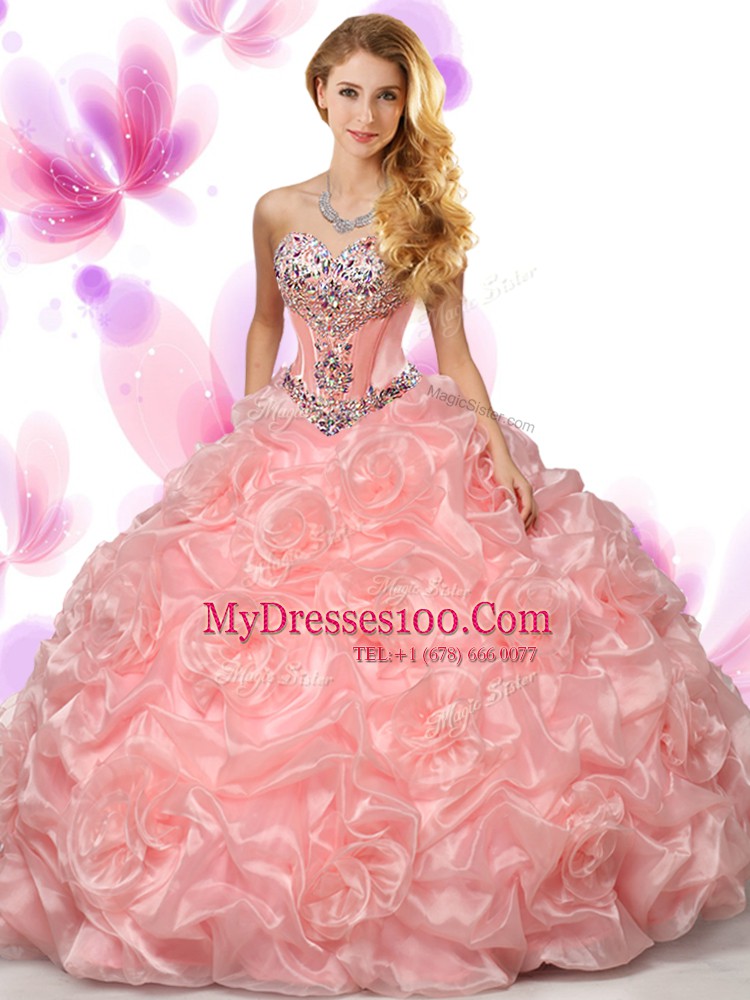 Delicate Sleeveless Beading and Pick Ups Lace Up Quinceanera Gown