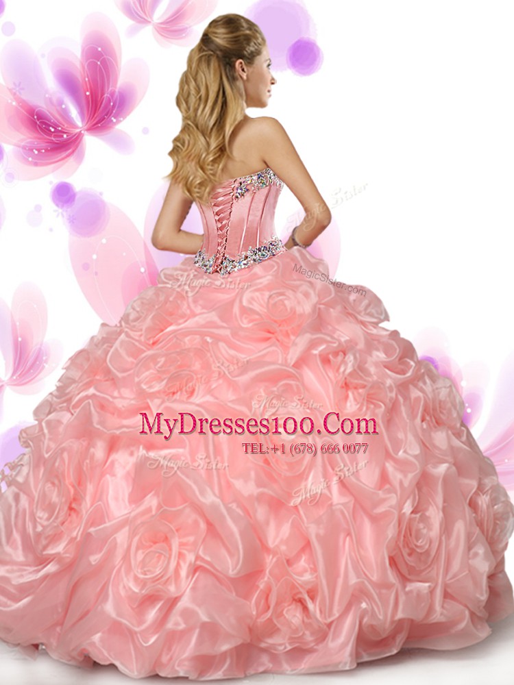 Delicate Sleeveless Beading and Pick Ups Lace Up Quinceanera Gown