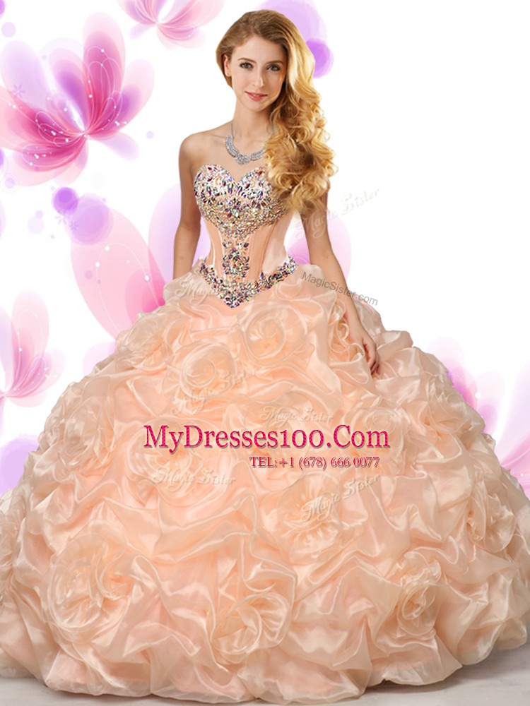 Delicate Sleeveless Beading and Pick Ups Lace Up Quinceanera Gown