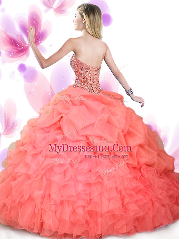 Beauteous Ruffled Gold Sleeveless Tulle Lace Up Vestidos de Quinceanera for Military Ball and Sweet 16 and Quinceanera