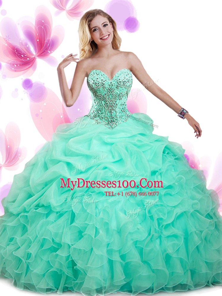 Beauteous Ruffled Gold Sleeveless Tulle Lace Up Vestidos de Quinceanera for Military Ball and Sweet 16 and Quinceanera