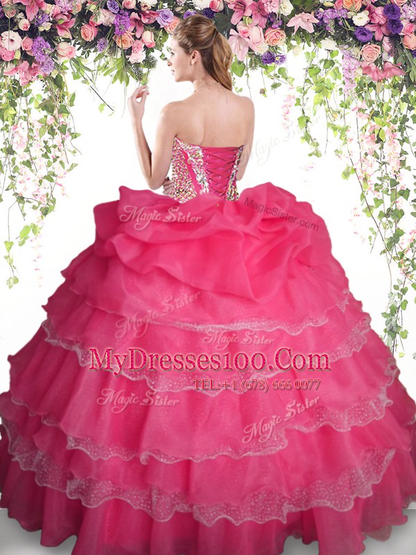 Dramatic Orange Sweet 16 Quinceanera Dress Military Ball and Sweet 16 and Quinceanera and For with Beading and Ruffled Layers and Pick Ups Sweetheart Sleeveless Lace Up