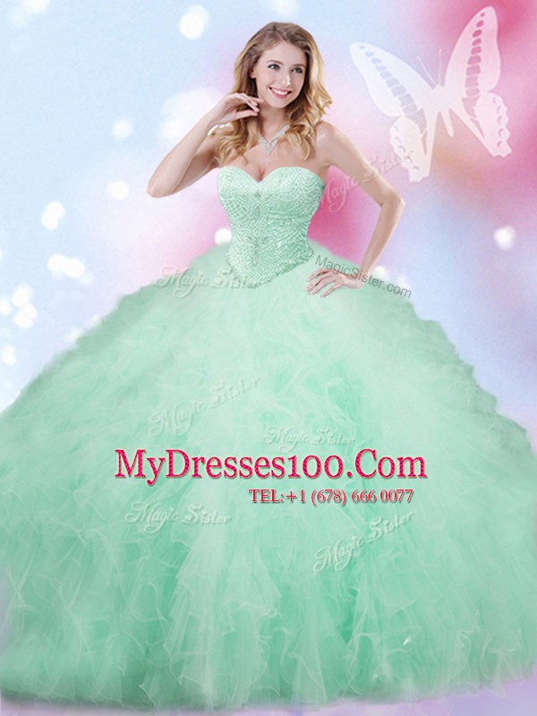 Noble Apple Green Sweetheart Neckline Beading and Ruffles Quinceanera Dress Sleeveless Lace Up