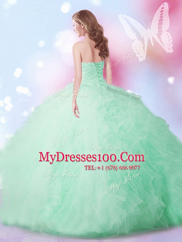 Noble Apple Green Sweetheart Neckline Beading and Ruffles Quinceanera Dress Sleeveless Lace Up