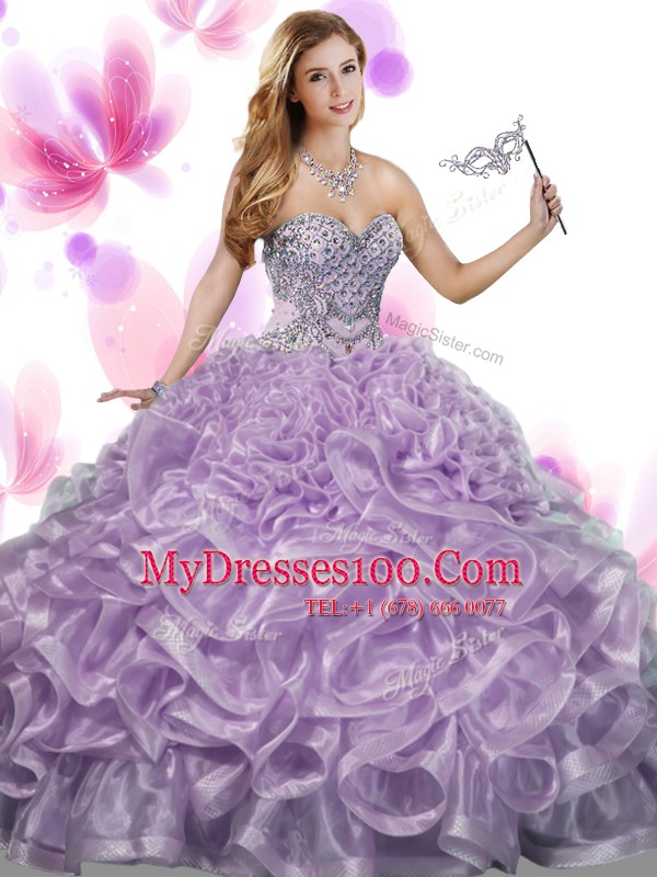 Best Selling Organza Sweetheart Sleeveless Lace Up Beading and Ruffles Quinceanera Gown in Green