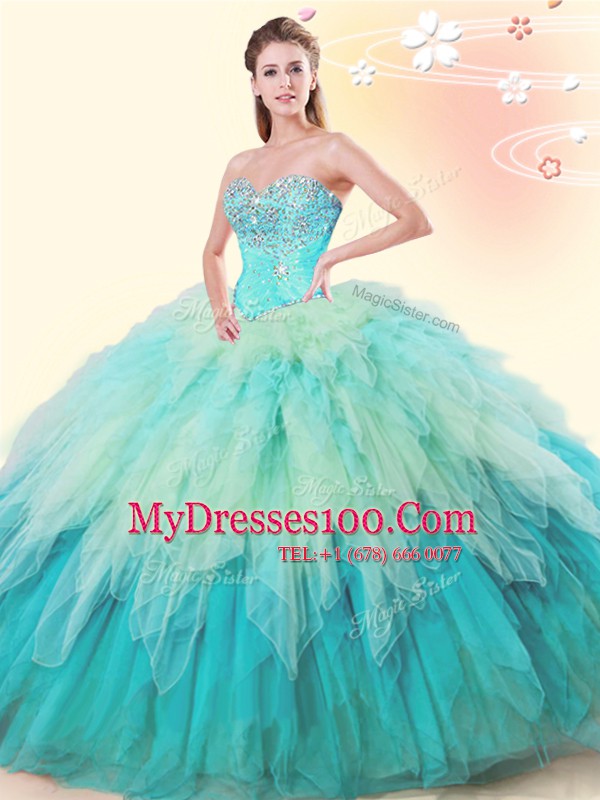 Spectacular Multi-color Sleeveless Tulle Lace Up Quinceanera Dresses for Military Ball and Sweet 16 and Quinceanera