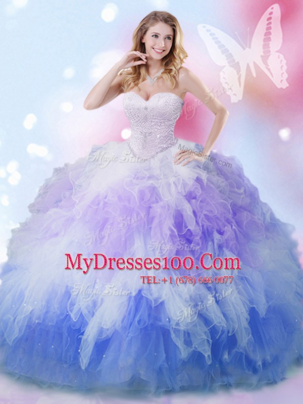 Delicate Sweetheart Sleeveless Lace Up Vestidos de Quinceanera Multi-color Tulle
