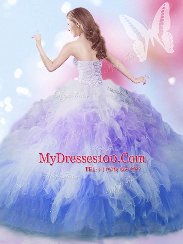 Delicate Sweetheart Sleeveless Lace Up Vestidos de Quinceanera Multi-color Tulle