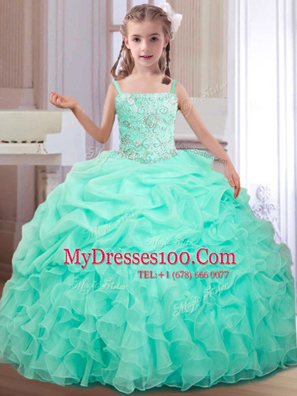 Apple Green Sleeveless Floor Length Beading and Ruffles and Pick Ups Lace Up 15 Quinceanera Dress