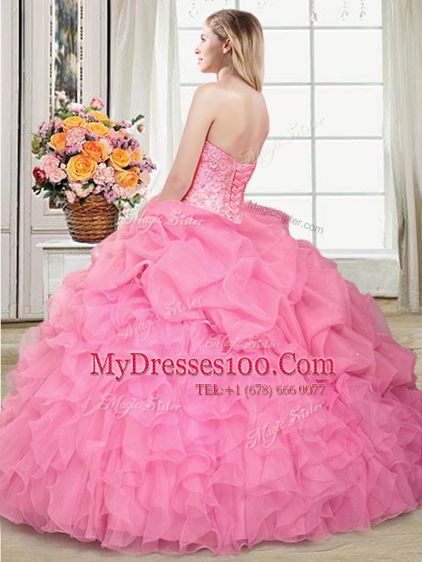Sleeveless Organza Floor Length Lace Up 15 Quinceanera Dress in Aqua Blue with Beading and Ruffles and Pick Ups