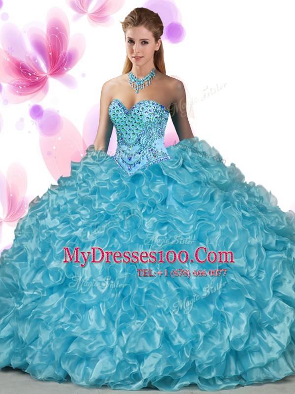Sweet Beading and Ruffles Sweet 16 Dresses Green Lace Up Sleeveless Floor Length