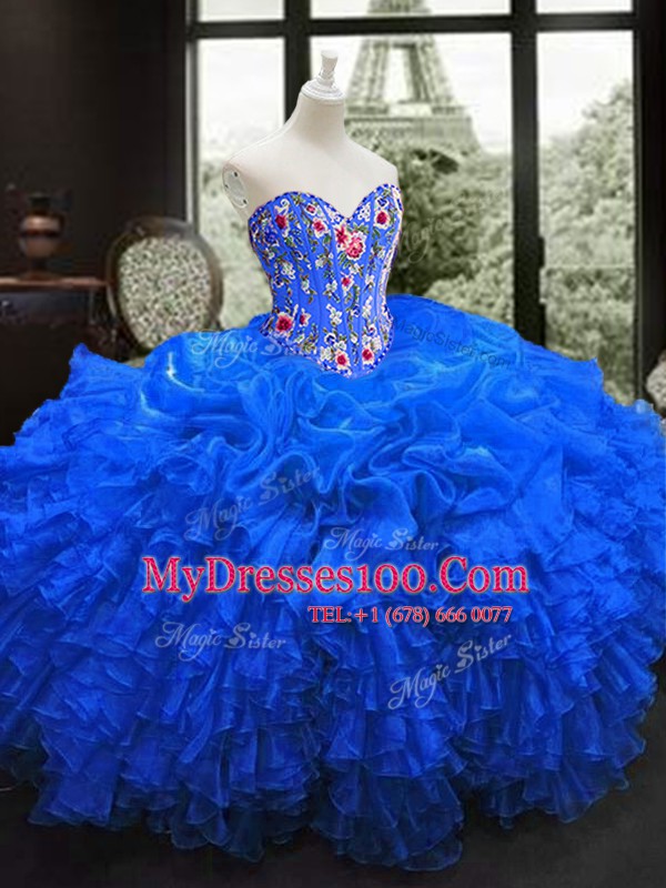 Royal Blue Sleeveless Organza Lace Up Vestidos de Quinceanera for Military Ball and Sweet 16 and Quinceanera