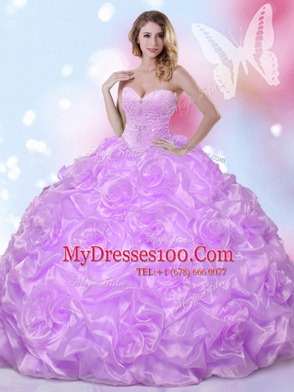 Sweetheart Sleeveless Lace Up Quince Ball Gowns Lavender Fabric With Rolling Flowers
